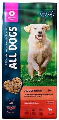 ALL DOGS корм сухой с говядиной и овощами для собак, пп, 13 кг