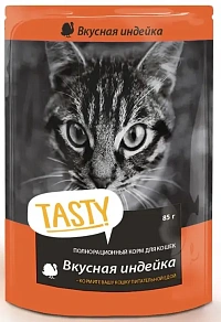 Tasty корм с индейкой в желе для кошек, пауч, 85 г