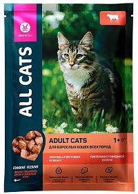 ALL CATS корм тефтельки с говядиной в соусе для кошек, пауч, 85 г - от производителя Aller Petfood